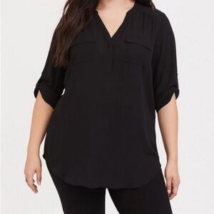 Torrid Black Harper Georgette Pullover 3/4 Sleeve Tunic Blouse